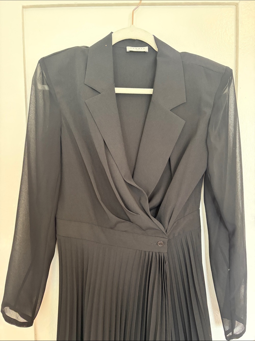 Sandro Dual-material long-sleeved dress US 6 - Picture 5 of 13